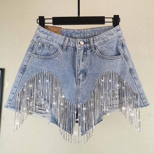 Midnight Rodeo Rhinestone Fringe Denim Shorts