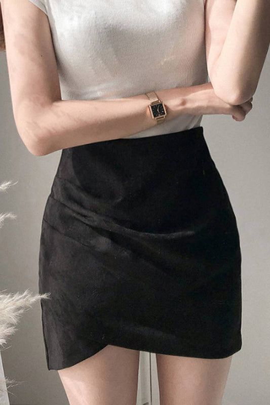 High Waist Wrap Suede Mini Skirt